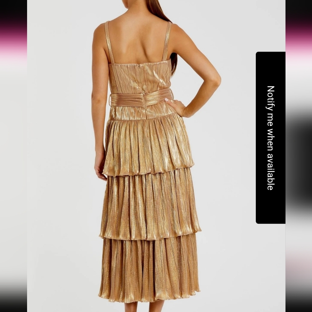 New Mac Duggal [6] 27062 Tea-Length Maxi Gold Ruffle Tiered Dress Metallic 8‎ - Picture 7 of 7